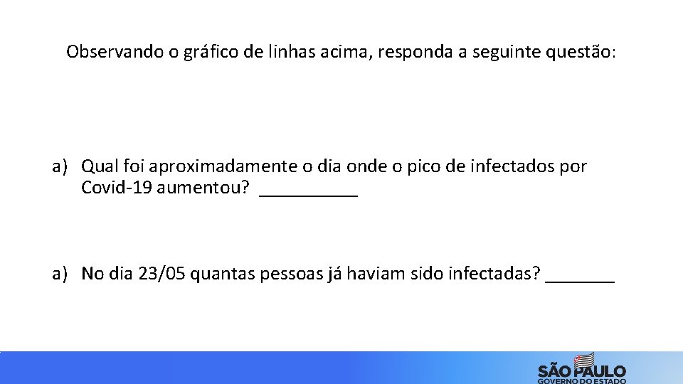 Observando o gráfico de linhas acima, responda a seguinte questão: a) Qual foi aproximadamente