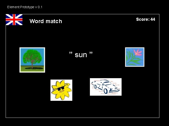 Element Prototype v 0. 1 Score: 44 Word match ” sun ” 