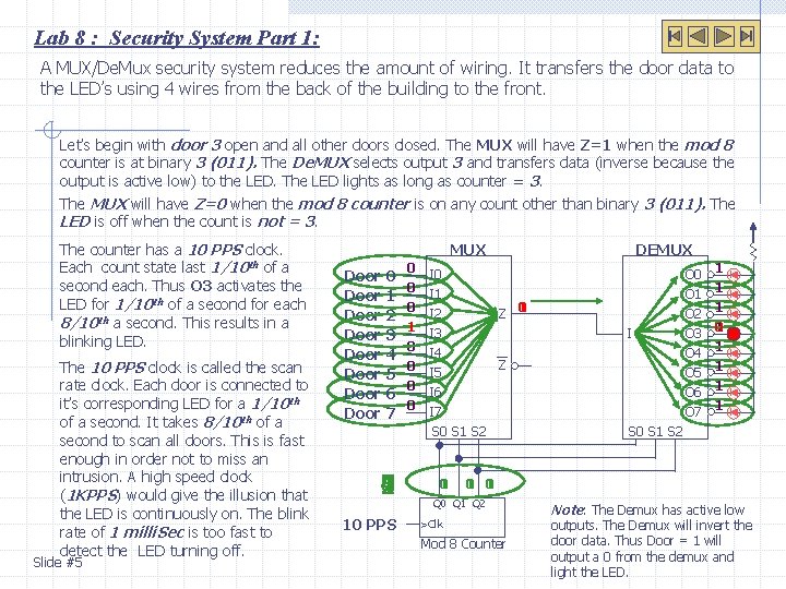 Lab 8 : Security System Part 1: A MUX/De. Mux security system reduces the