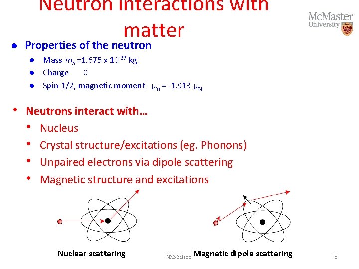 l Neutron interactions with matter Properties of the neutron l l l • Mass