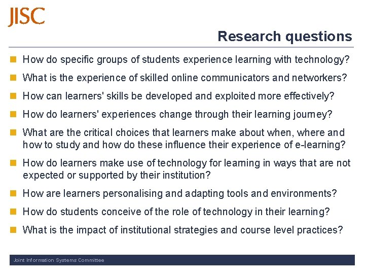 Research questions n How do specific groups of students experience learning with technology? n