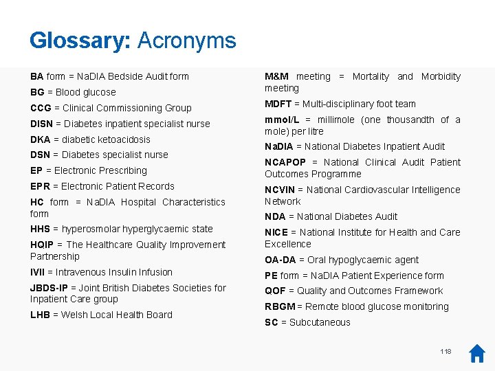 Glossary: Acronyms BG = Blood glucose M&M meeting = Mortality and Morbidity meeting CCG