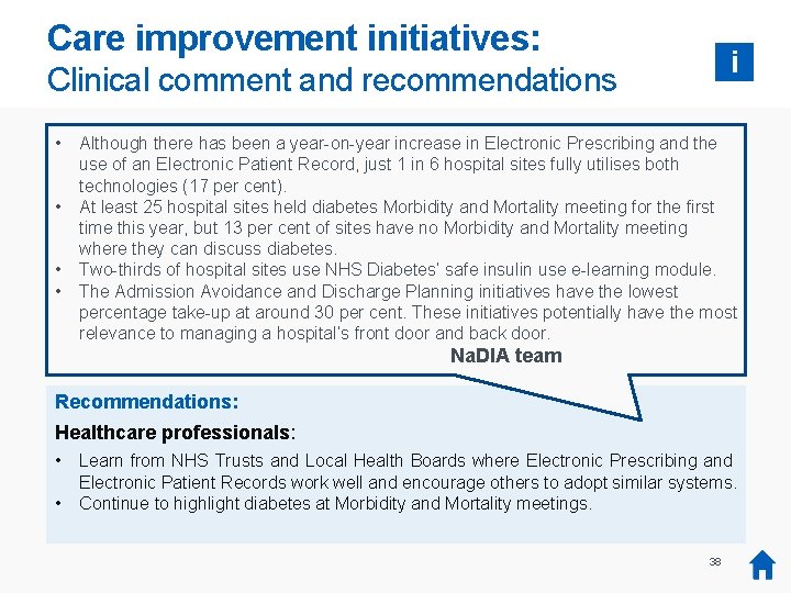Care improvement initiatives: i Clinical comment and recommendations • • Although there has been