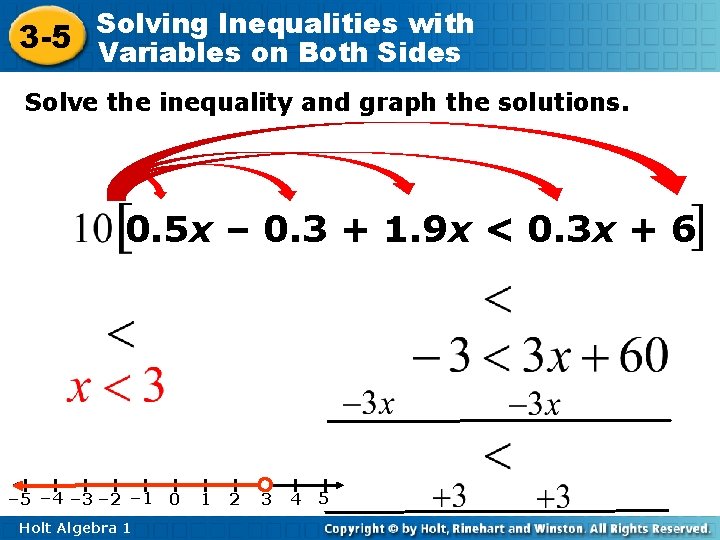 Inequalities with 3 -5 Solving Variables on Both Sides Solve the inequality and graph Inequalities with 3 -5 Solving Variables on Both Sides Solve the inequality and graph