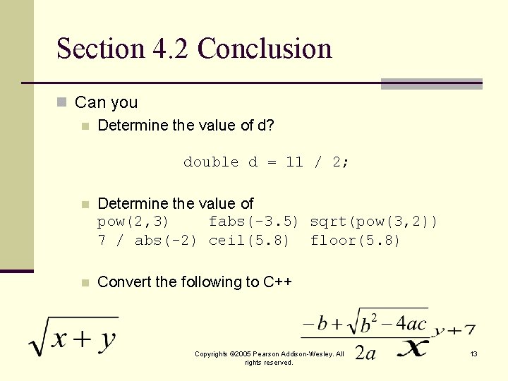 Section 4. 2 Conclusion n Can you n Determine the value of d? double