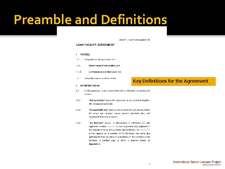 Preamble and Definitions Key Definitions for the Agreement 
