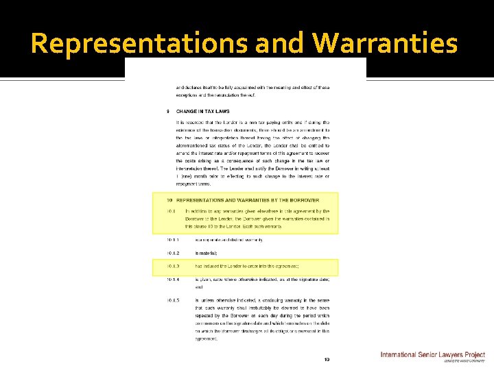 Representations and Warranties 