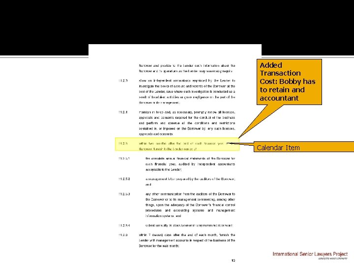 Added Transaction Cost: Bobby has to retain and accountant Calendar Item 