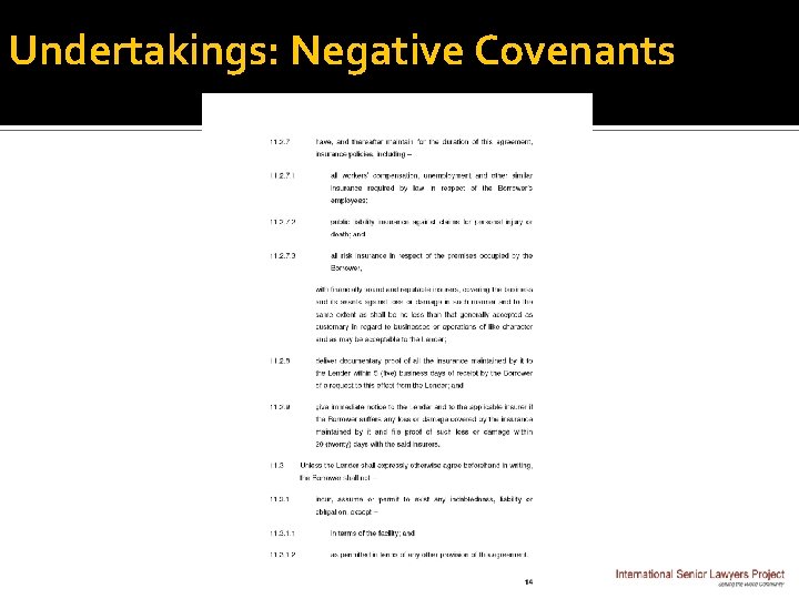 Undertakings: Negative Covenants 
