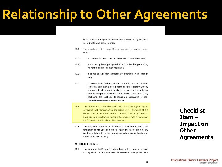 Relationship to Other Agreements Checklist Item – Impact on Other Agreements 