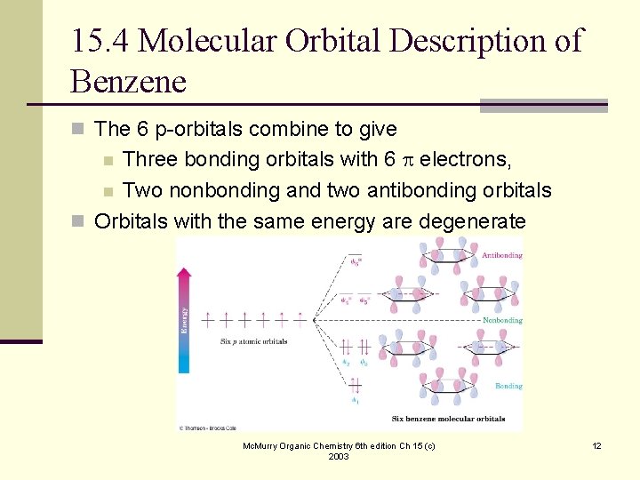 15. 4 Molecular Orbital Description of Benzene n The 6 p-orbitals combine to give