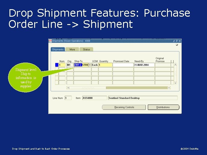 Drop Shipment Features: Purchase Order Line -> Shipment level Ship to information is used
