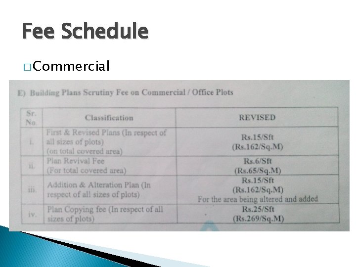 Fee Schedule � Commercial 