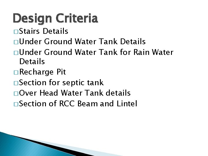 Design Criteria � Stairs Details � Under Ground Water Tank for Rain Water Details