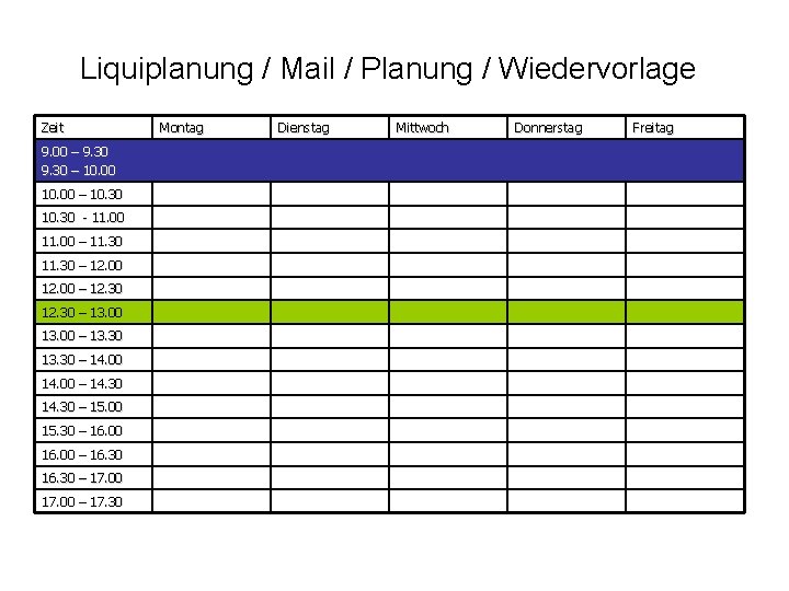 Liquiplanung / Mail / Planung / Wiedervorlage Zeit 9. 00 – 9. 30 –