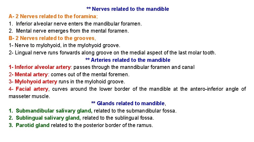 ** Nerves related to the mandible A- 2 Nerves related to the foramina; 1.