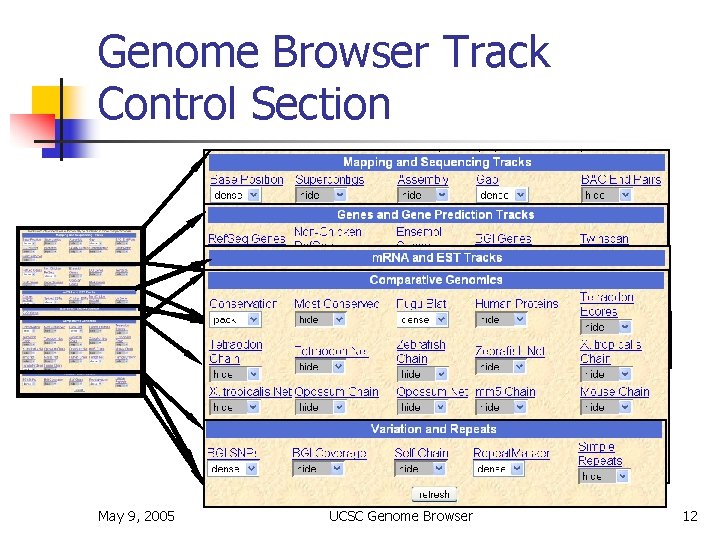 Genome Browser Track Control Section May 9, 2005 UCSC Genome Browser 12 