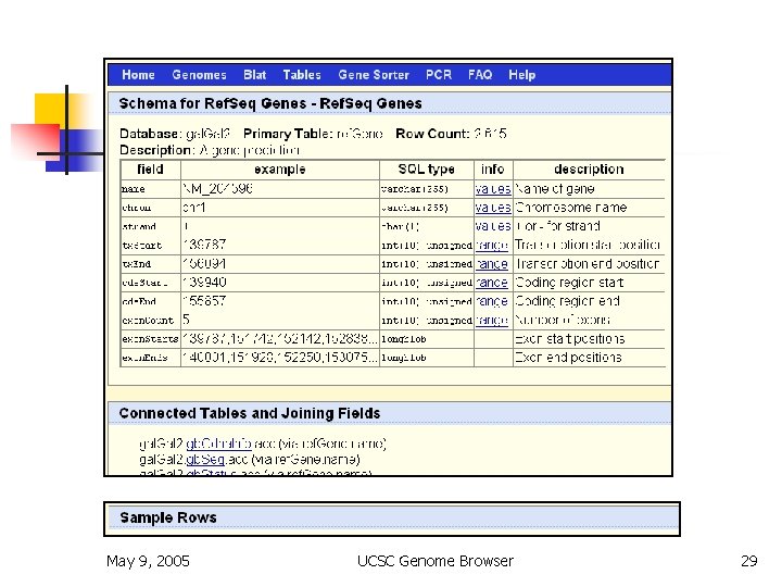 Table Browser May 9, 2005 UCSC Genome Browser 29 