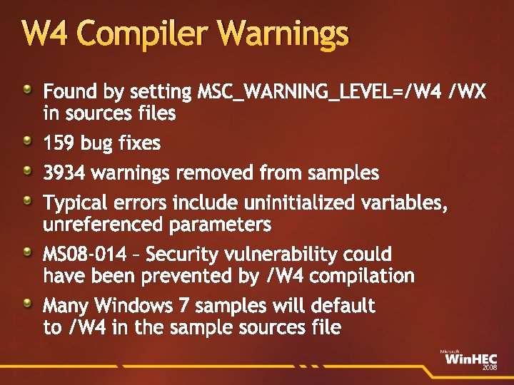 W 4 Compiler Warnings Found by setting MSC_WARNING_LEVEL=/W 4 /WX in sources files 159