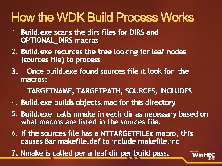 How the WDK Build Process Works 1. Build. exe scans the dirs files for