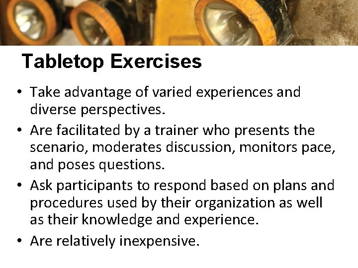 Tabletop Exercises for Mine Emergency Response TraintheTrainer Center