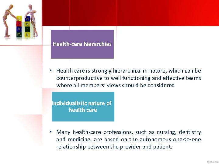 Health-care hierarchies • Health care is strongly hierarchical in nature, which can be counterproductive
