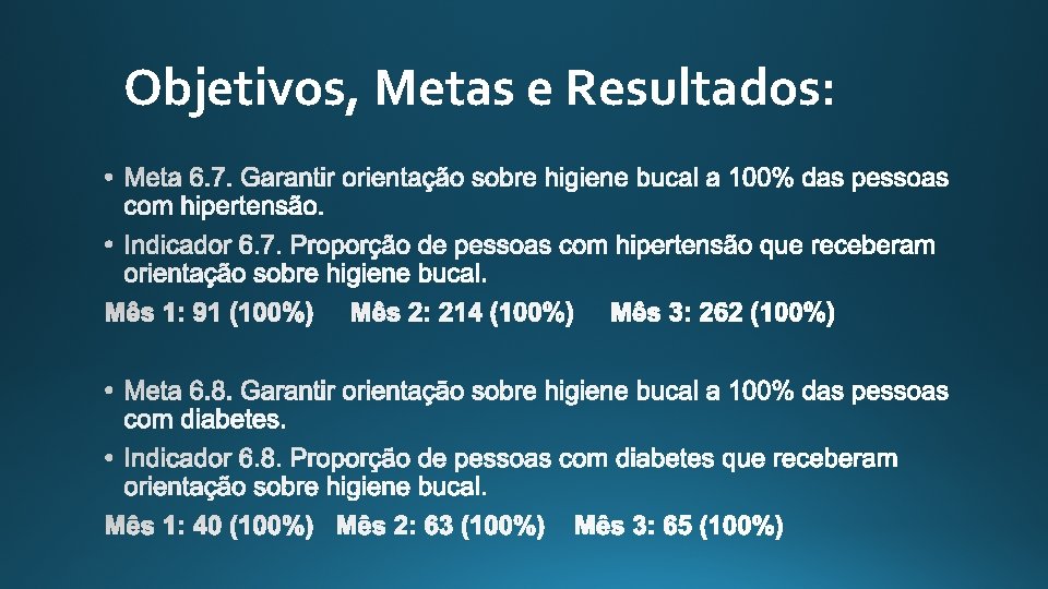 Objetivos, Metas e Resultados: 