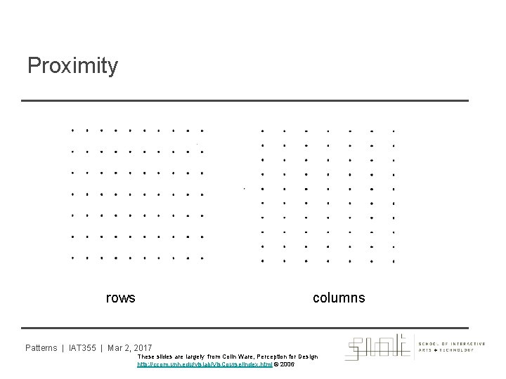 Proximity rows columns Patterns | IAT 355 | Mar 2, 2017 These slides are