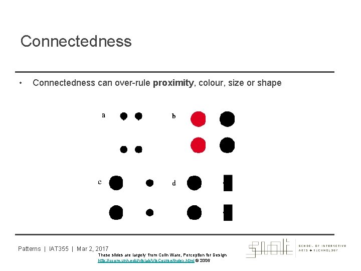 Connectedness • Connectedness can over-rule proximity, colour, size or shape Patterns | IAT 355