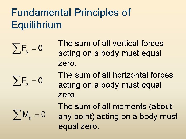 Fundamental Principles of Equilibrium The sum of all vertical forces acting on a body