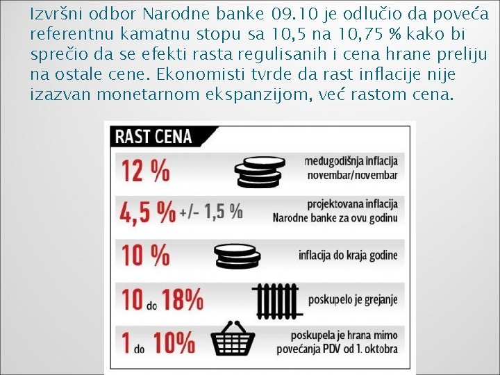 Izvršni odbor Narodne banke 09. 10 je odlučio da poveća referentnu kamatnu stopu sa