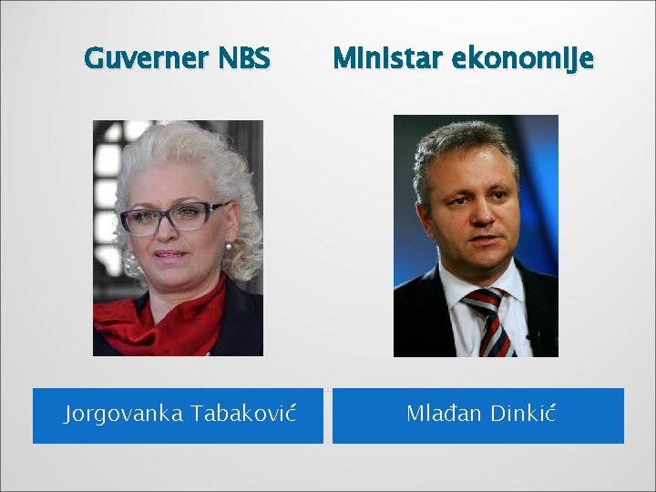 Guverner NBS Jorgovanka Tabaković Ministar ekonomije Mlađan Dinkić 