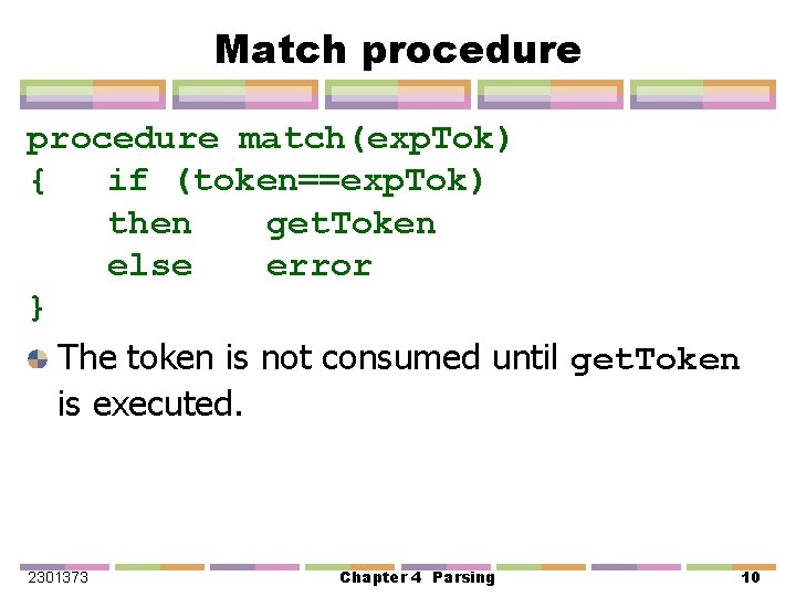 Match procedure match(exp. Tok) { if (token==exp. Tok) then get. Token else error }