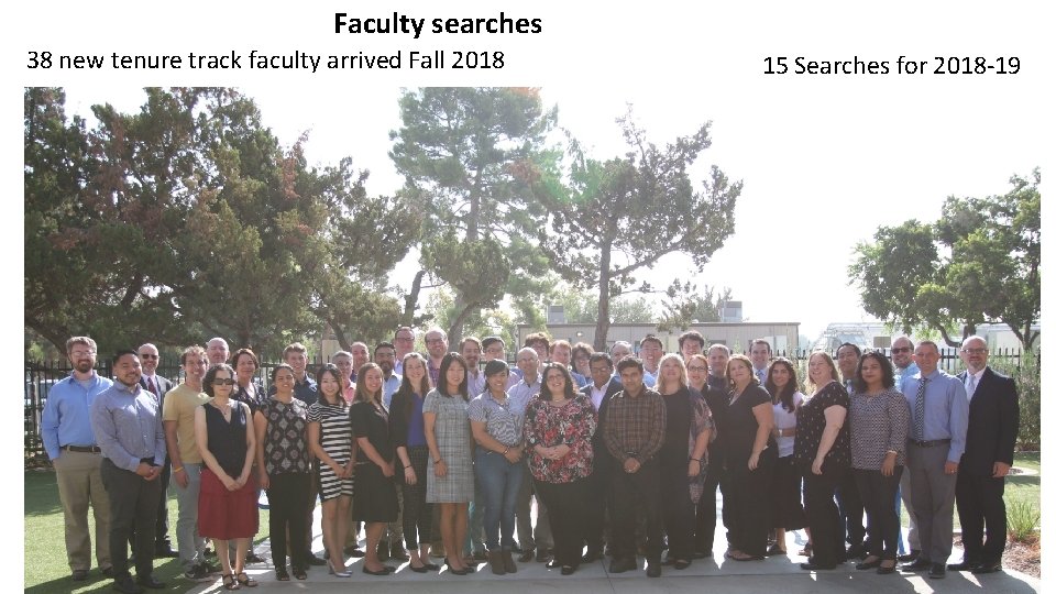 Faculty searches 38 new tenure track faculty arrived Fall 2018 15 Searches for 2018