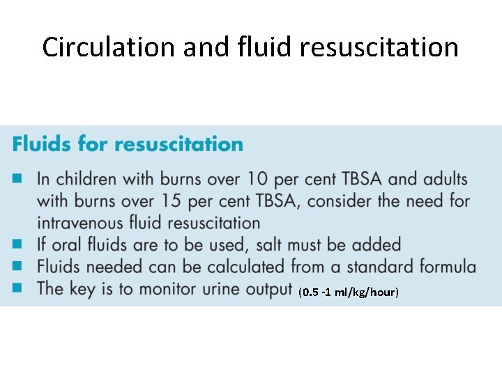 Circulation and fluid resuscitation (0. 5 -1 ml/kg/hour) 