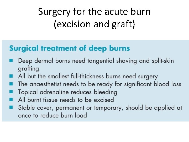 Surgery for the acute burn (excision and graft) 