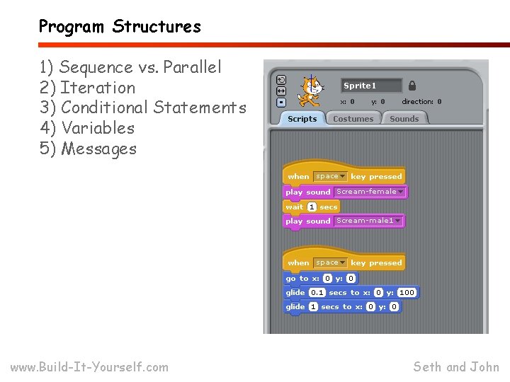 Program Structures 1) Sequence vs. Parallel 2) Iteration 3) Conditional Statements 4) Variables 5) Program Structures 1) Sequence vs. Parallel 2) Iteration 3) Conditional Statements 4) Variables 5)