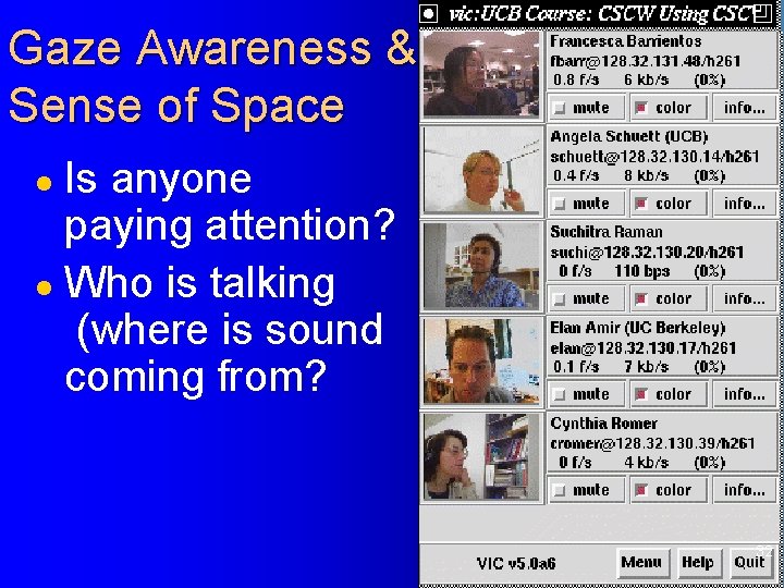 Gaze Awareness & Sense of Space Is anyone paying attention? l Who is talking