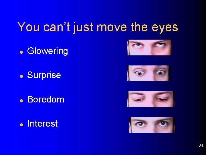 You can’t just move the eyes l Glowering l Surprise l Boredom l Interest