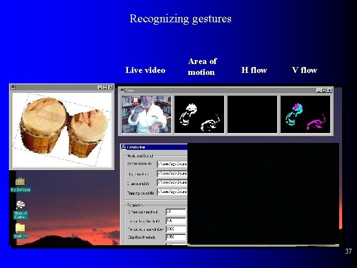 Recognizing gestures Live video Area of motion H flow V flow 37 