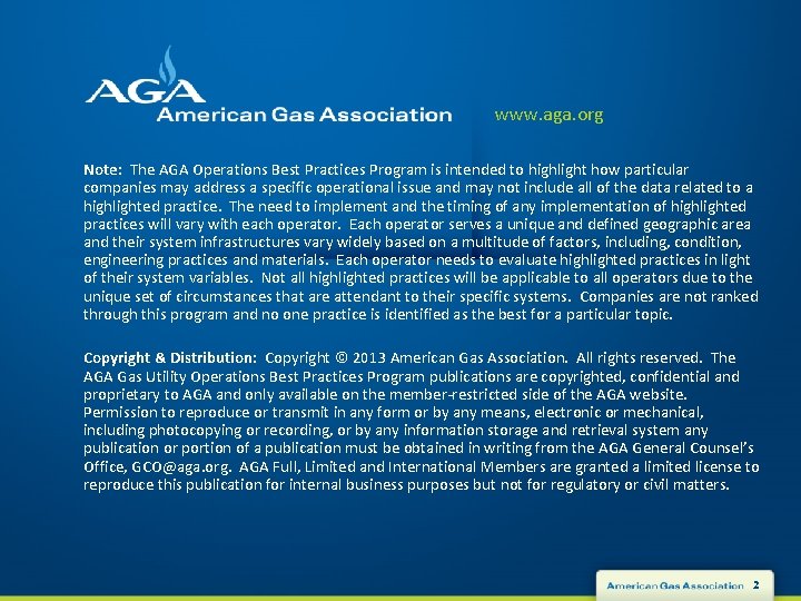 www. aga. org Note: The AGA Operations Best Practices Program is intended to highlight