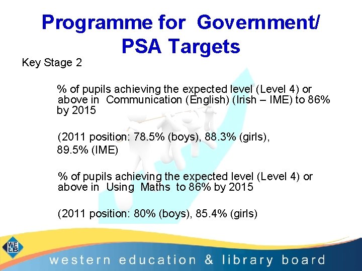 Programme for Government/ PSA Targets Key Stage 2 % of pupils achieving the expected