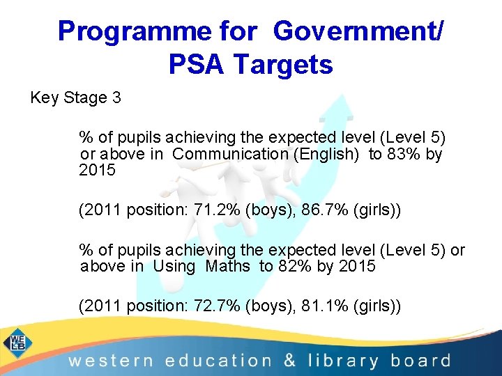 Programme for Government/ PSA Targets Key Stage 3 % of pupils achieving the expected