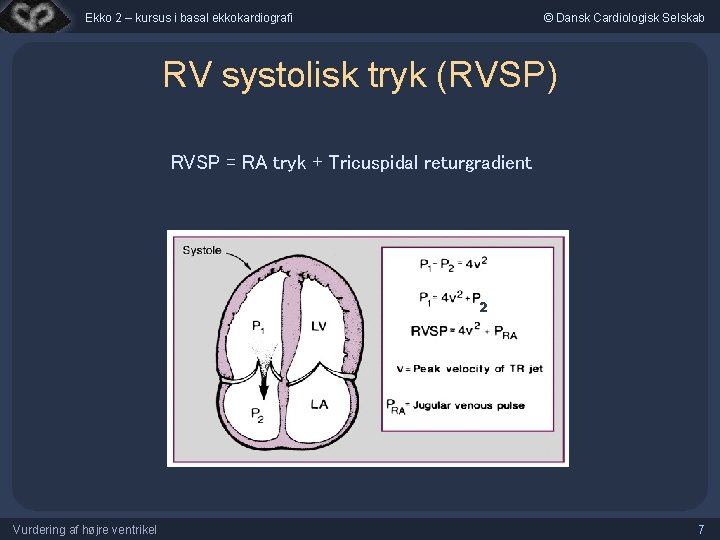 Ekko 2 – kursus i basal ekkokardiografi © Dansk Cardiologisk Selskab RV systolisk tryk