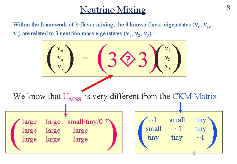 8 Neutrino Mixing Within the framework of 3 -flavor mixing, the 3 known flavor