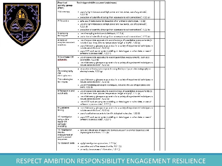 RESPECT AMBITION RESPONSIBILITY ENGAGEMENT RESILIENCE 