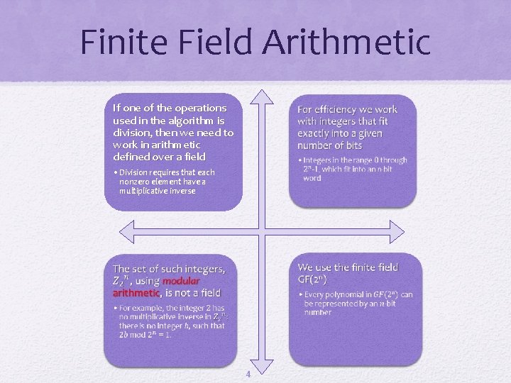 Finite Field Arithmetic If one of the operations used in the algorithm is division,