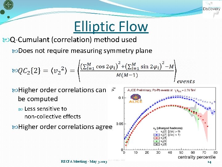 Elliptic Flow Q-Cumulant (correlation) method used Does not require measuring symmetry plane Higher order