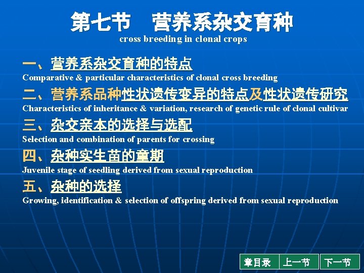 第七节 营养系杂交育种 cross breeding in clonal crops 一、营养系杂交育种的特点 Comparative & particular characteristics of clonal