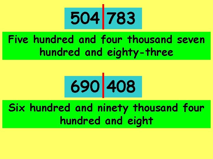 504 783 Five hundred and four thousand seven hundred and eighty-three 690 408 Six